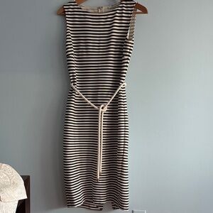 MaxMara Black and White Striped Midi Dress